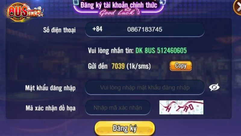 Bước 3: Tiến hành đăng ký 8US chính thức Bước 3: Tiến hành đăng ký 8US chính thức