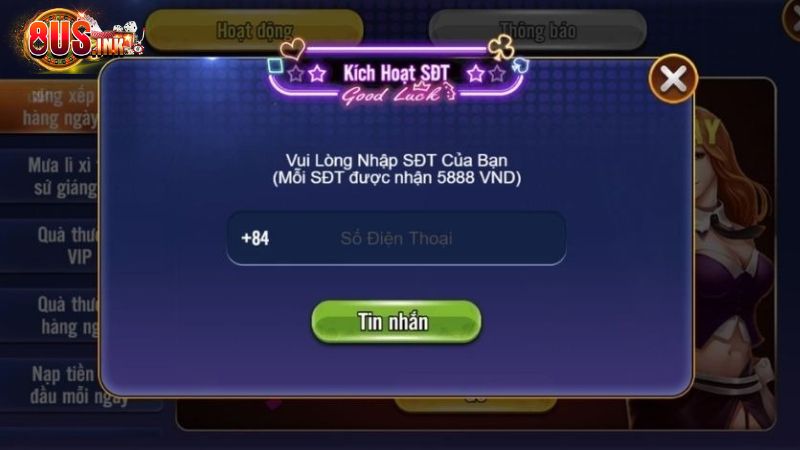 Bước 2: Nhập số điện thoại để đăng ký 8US Bước 2: Nhập số điện thoại để đăng ký 8US